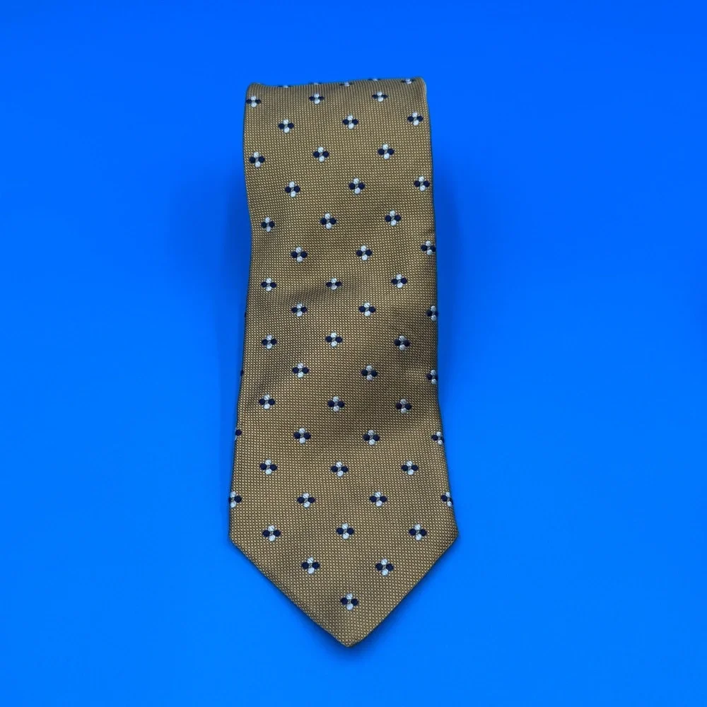 Brooks Brothers Mens Gold Navy White Silk Textured Tie‎